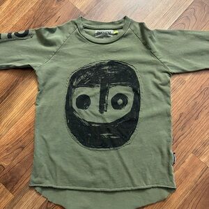 NUNUNU Olive Green and Grey Long Sleeve Graphic Tee